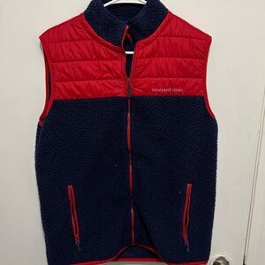 Vineyard Vines Red and Navy Fleece Vest